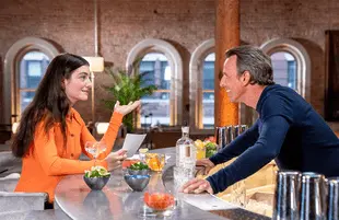 Seth and Lorde day drinking on Late Night. (Photo: Lloyd Bishop/NBC)