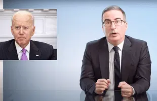 John Oliver next to a graphic of Biden on Last Week Tonight (Photo: HBO)