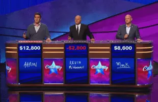 O'Leary (center) had the misfortune of competing against  two particularly brainy celebs in Aaron Rodgers (left) and Mark Kelly (right), but he can't blame them for his negative score.