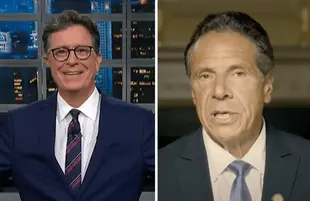 Stephen Colbert took aim at Gov. Andrew Cuomo Monday night on The Late Show. (Photos: CBS/C-Span)