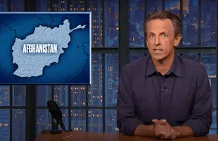 Seth Meyers took CNN to task for giving Afghanistan war hawk John Bolton free rein to drag the military withdrawal. (Photo: NBC)