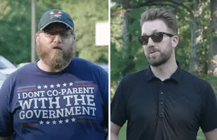Jordan Klepper talks to an anti-mask parent at a North Carolina rally (Photo: Comedy Central)