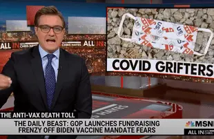 MSNBC host Chris Hayes discusses Fox News and other "Covid Grifters" (Photo: MSNBC)