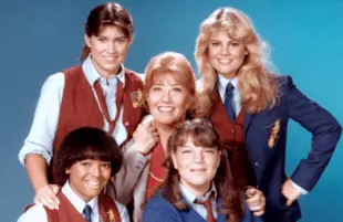 Nancy McKeon, Charlotte Rae, Lisa Whelchel, Kim Fields and Mindy Cohn in a publicity photo for the original Facts of Life. Photo: NBC