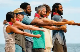 : Erika Casupanan, Heather Aldret, Deshawn Radden, Ricard Foye, Xander Hastings and Danny McCray in last night's Survivor. (Photo: Robert Voets/CBS)