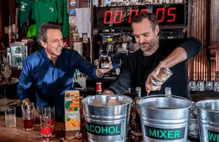 Seth Meyers and Will Forte day drinking on Late Night (Photo: Lloyd Bishop/NBC)