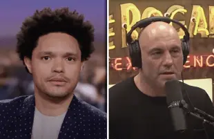 Trevor Noah on The Daily Show; Joe Rogan on his podcast (Photos: Comedy Central/Spotify)