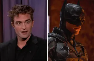 Robert Pattinson on Kimmel; Robert Pattinson in The Batman (Photos: ABC/Warner Bros.)