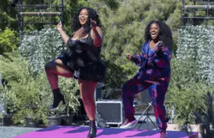 Lizzo and choreographer Tanisha Scott. (Photo: James Clark/Amazon Studios)