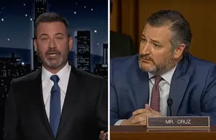 Jimmy Kimmel; Ted Cruz at the SCOTUS hearing (Photos: ABC/C-Span)
