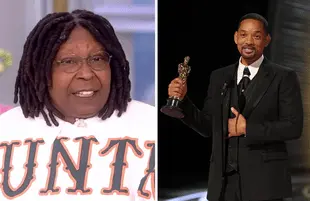 Whoopi Goldberg was the lone co-host to offer a quasi-defense of Will Smith today on The View. (Photos: ABC)