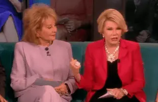Barbara Walters and Joan Rivers in Rivers' final appearance on The View, in April 2014. (Photo: ABC)