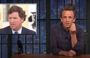 Seth Meyers discusses Tucker Carlson's testicle tanning promo (Photo: NBC)