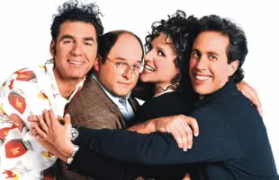 Hugs after all. The cast of Seinfeld bids farewell. (Photo: NBC)