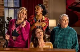Busy Philipps, Renee Elise Goldsberry, Sara Bareilles, and Paula Pell in Girls5eva  (Photo: Peacock)
