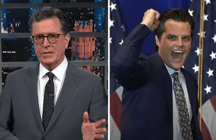 Stephen Colbert discusses Matt Gaetz on The Late Show (Photos: CBS)