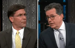 Mark Esper and Stephen Colbert on The Late Show (Photo: CBS)
