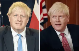 That's the real Boris Johnson on the left, Branagh's Boris Johnson on the right. (Photos: Everett Collection/Sky TV)