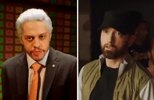 Pete Davidson and Eminem on SNL (Photos: NBC)
