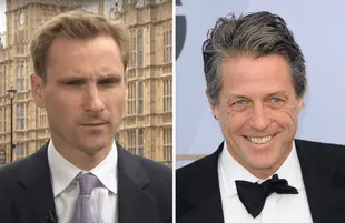 A conservative MP on Sky News; Hugh Grant (Photos: Sky News/Everett Collection)