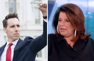 Ana Navarro lampooned Josh Hawley raising a fist to January 6 protestors on The View Friday morning. (Photos: January 6 committee/ABC)