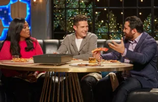 Judges Millie Peartree, Wells Adams, and Daniele Uditi in an image from Best in Dough. (Photo: Michael Desmond/Hulu)