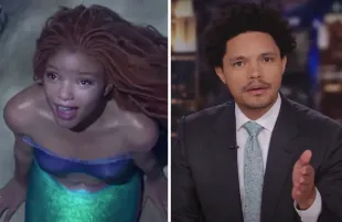 Halle Bailey in The Little Mermaid, Trevor Noah hosts The Daily Show. (Photos: Disney, Comedy Central)
