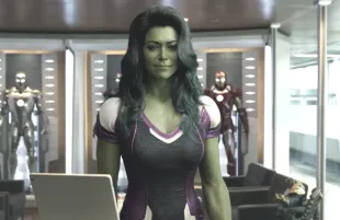 She-Hulk (Tatiana Maslany) writes her own season ending to She-Hulk: Attorney At Law. (Disney+)