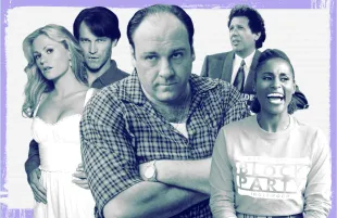 True Blood, The Sopranos, The Larry Sanders Show, and Insecure are among the shows that have defined HBO's first 50 years. (Photos: HBO/Primetimer graphic)