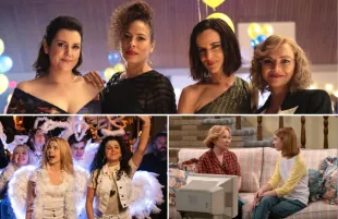 Scenes from Yellowjackets, Derry Girls, and That '90s Show (Photos: Showtime, Netflix / Primetimer graphic) 