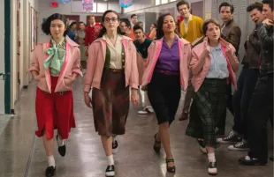 Tricia Fukuhara, Marisa Davila, Cheyenne Wells, and Ari Notartomaso in Grease: Rise of the Pink Ladies (Photo: Eduardo Araquel/Paramount+)