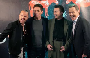 Aaron Paul, Glenn Howerton, Rob McElhenney, and Bryan Cranston in It's Always Sunny in Philadelphia (Photo: FX)