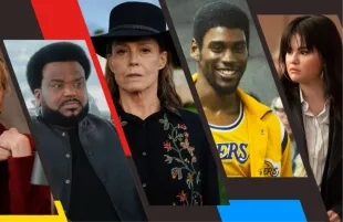 Craig Robinson in Killing It; Sigourney Weaver in The Lost Flowers of Alice Hart; Quincy Isaiah in Winning Time: The Rise of the Lakers Dynasty; Selena Gomez in Only Murders in the Building (Photos: Peacock/Prime Video/WarnerMedia; Primetimer graphic)