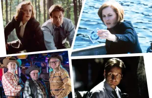 Gillian Anderson, David Duchovny, Dean Haglund, Tom Braidwood, and Bruce Harwood in The X-Files (Photos: Everett Collection/Primetimer graphic)