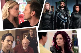Clockwise: Gillian Jacobs, Joel McHale, Donald Glover, Yvette Nicole Brown, Alison Brie, Jonathan Banks, and Danny Pudi (Screenshots: Community)