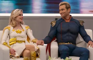 Erin Moriarty and Antony Starr in The Boys Season 3 — Starlight and Homelander will probably look less chummy next month. (Photo: Amazon Studios) 
