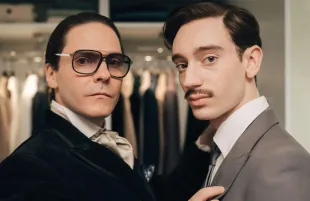 Daniel Brühl and Théodore Pellerin in Becoming Karl Lagerfeld (Photo: Caroline Dubois, Jour Premier/Disney)