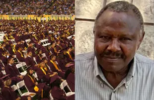 Reuben Waithaka arrived in the US to attend his grandson's high school graduation [A representational image of a graduation ceremony] (Image via Everett Collection & Facebook/Willy Waithaka)