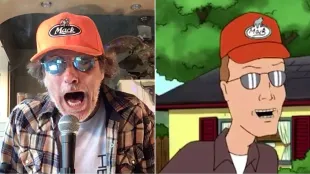Johnny Hardwick (left) channels Dale Gribble (right) with matching hat and shades. (Image via YouTube @ johnnyhardwick9962 / 20th Television Animation)