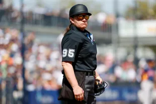 Jen Pawol during a spring training game in 2025 (Image via Getty)