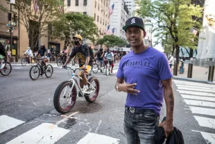 Gillie Da Kid spotted at 'Bike Rides for Black Lives' in New York City (Photo by Steven Ferdman/Getty Images)
