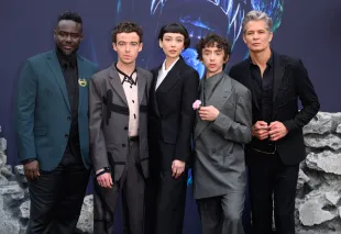 Babou Ceesay, Alex Lawther, Sydney Chandler, Samuel Blenkin and Timothy Olyphant attend the "Alien: Earth" European Premiere at the Barbican Centre on July 29, 2025 in London, England. (Photo by Karwai Tang/WireImage)
