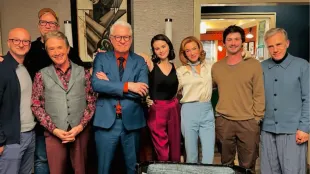 Iconic cast of Only Murders in the Building (via Instagram / @onlymurdershulu)