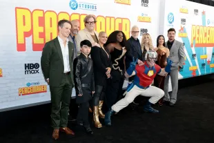 NEW YORK, NEW YORK - AUGUST 13: (L-R) Freddie Stroma, David Denman, Nhut Le, Steve Agee, Anissa Matlock, Danielle Brooks, James Gunn, Jennifer Holland, John Cena, Sol Rodriguez and Frank Grillo attend HBO's "Peacemaker" Season 2 Premiere at AMC Lincoln Square Theater on August 13, 2025 in New York City. (Photo by Dimitrios Kambouris/Getty Images)