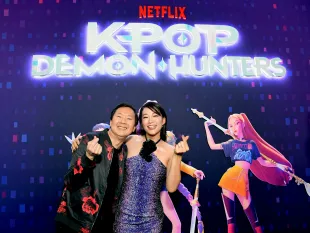 LOS ANGELES, CALIFORNIA - JUNE 16: (L-R) Ken Jeong and Arden Cho attend the KPop Demon Hunters Special Screening at Netflix Tudum Theater on June 16, 2025 in Los Angeles, California.  (Photo by Charley Gallay/Getty Images for Netflix)