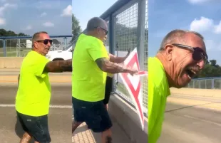 A Des Moines man recently went viral after he tore anti-Trump posters on a bridge (Image via X/@Bubblebathgirl)