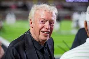 Phil Knight smiles during the second half of the game between the Texas Tech Red Raiders and the Oregon Ducks at Jones AT&T Stadium on September 09, 2023 in Lubbock, Texas. (Photo by John E. Moore III/Getty Images)