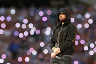 Eminem performs during the Pepsi Super Bowl LVI Halftime Show (Photo by Kevin C. Cox/Getty Images)