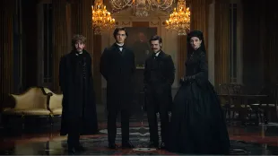 Anthony Boyle (Arthur), Louis Partridge (Edward), Fionn O’Shea (Ben), and Emily Fairn (Anne) in Netflix’s House of Guinness. First-look image set in 1860s Dublin. Photo credit: Courtesy of Netflix.