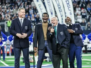 Jimmy Johnson with the Dallas Cowboys team at the Ring of Honor Induction in 2023 (Image via Instagram/@dallascowboys)